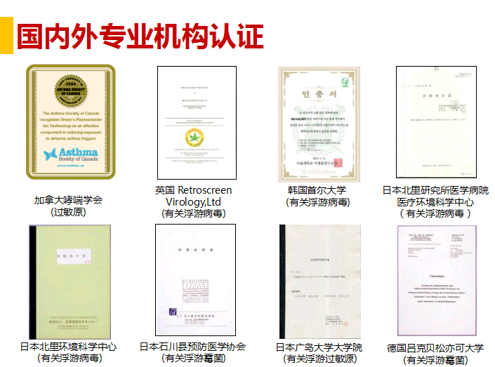 國內(nèi)外專業(yè)機(jī)構(gòu)對(duì)夏普XM-PC50H商務(wù)型空氣凈化器的認(rèn)證